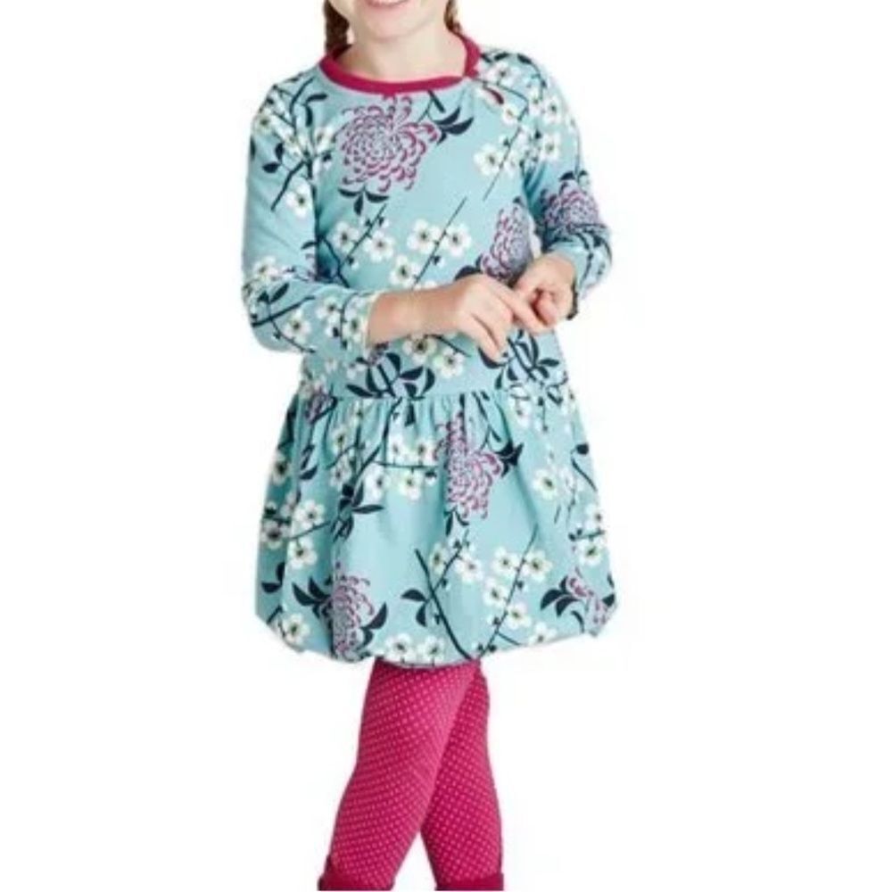 Tea Collection green and pink floral bubble hem long sleeve knit dress size 10